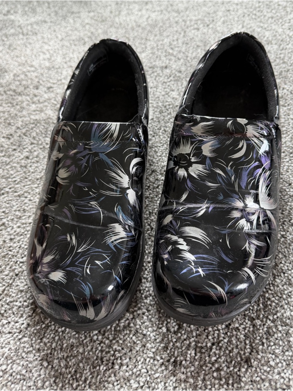 Black Floral-Print Slip-On Clogs